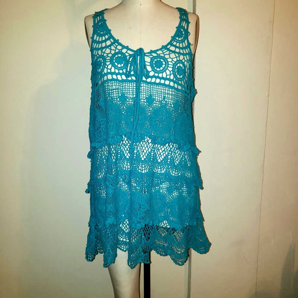 Turquoise Crochet Knit Coverup